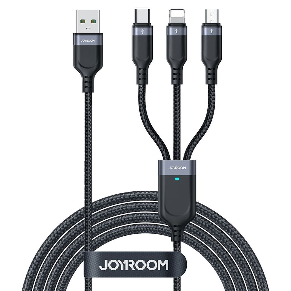 Joyroom S-A18 3in1 3.5A USB-A - Lightning+USB-C+MicroUSB kabel 1,2m - sort