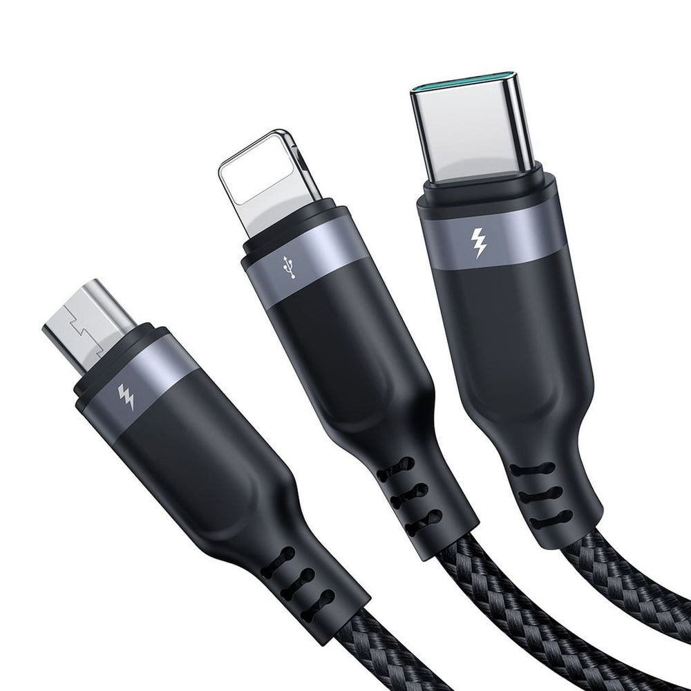 Joyroom S-A18 3in1 3.5A USB-A - Lightning+USB-C+MicroUSB kabel 1,2m - sort