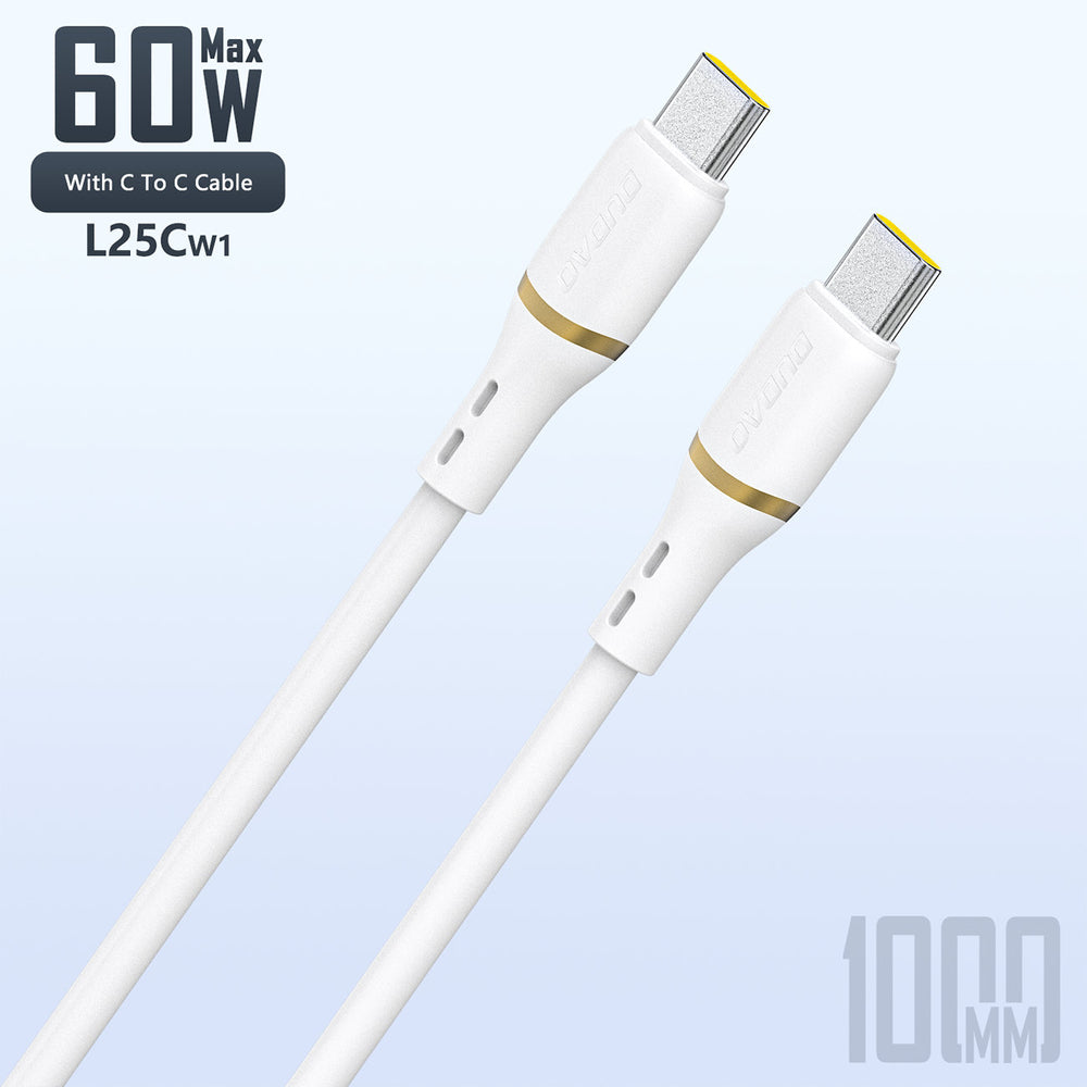 Dudao L25C USB-C - USB-C silikonkabel 60W 1m - hvid