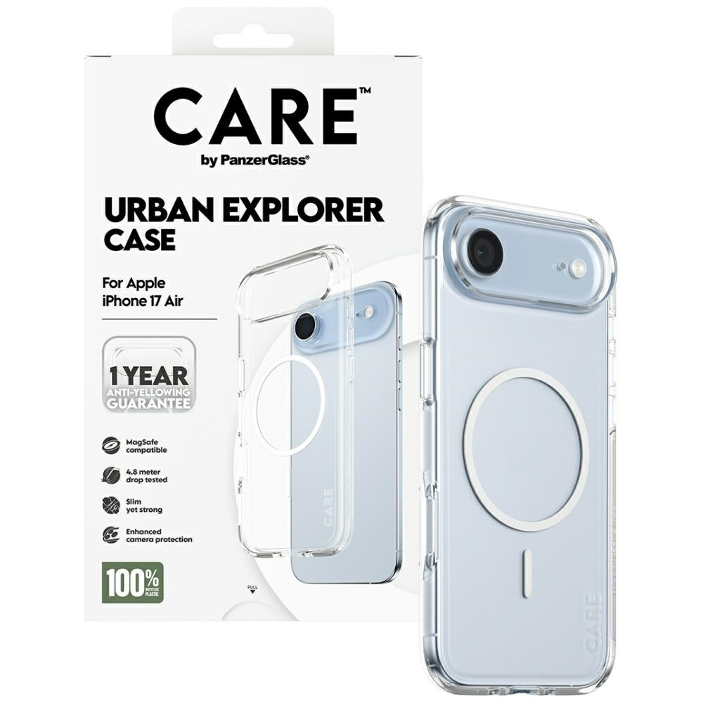 CARE af PanzerGlass Flagship Urban Explorer Case w. White MagSafe til iPhone Air - Transparent
