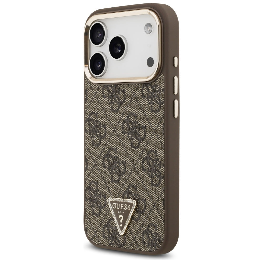 Guess 4G Triangle Logo MagSafe Case for iPhone 17 Pro - Brown and Gold