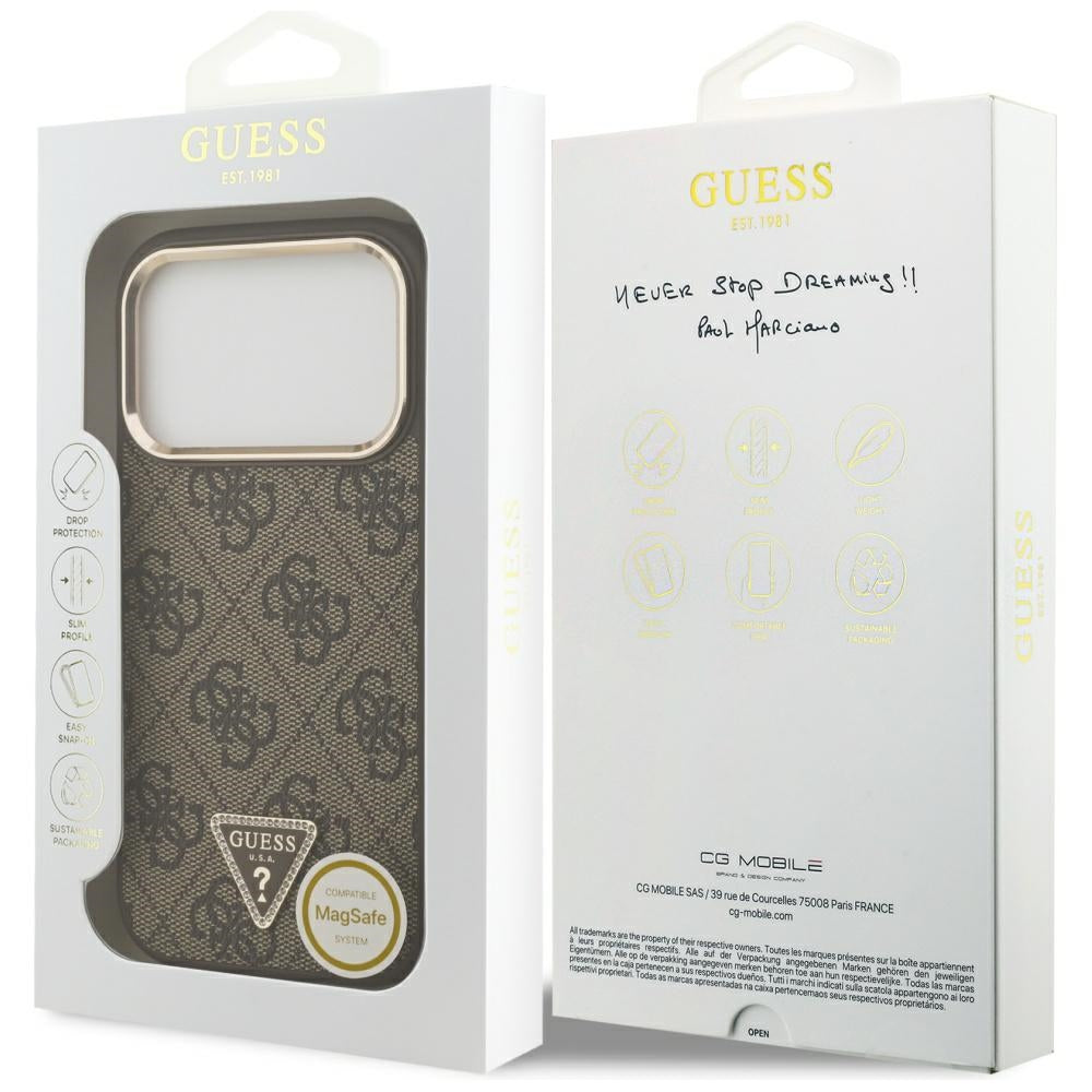 Guess 4G Triangle Logo MagSafe Case for iPhone 17 Pro - Brown and Gold