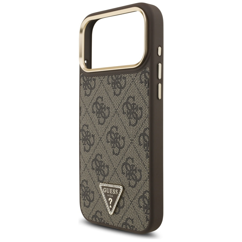Guess 4G Triangle Logo MagSafe Case for iPhone 17 Pro Max - Brown & Gold