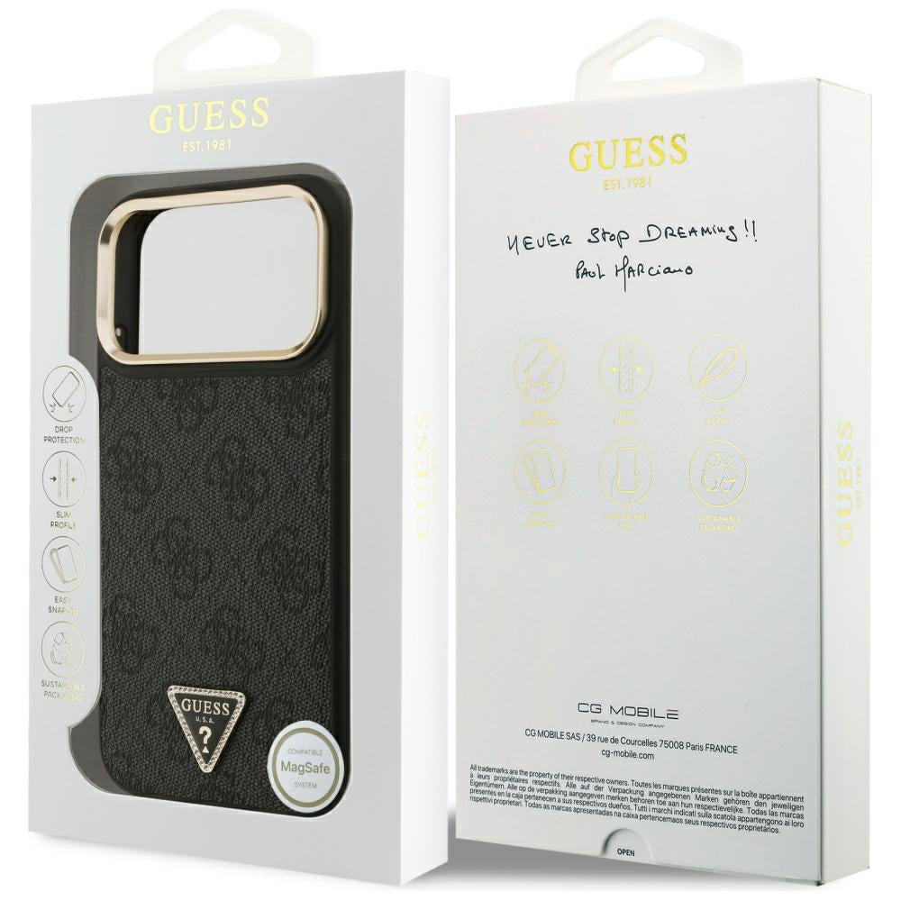 Guess 4G Triangle Logo MagSafe Case for iPhone 17 Pro Max - Black and Gold