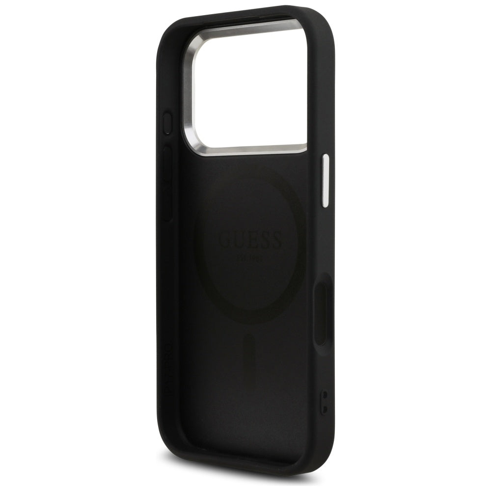 Guess Glitter Triangle Logo MagSafe Case for iPhone 17 Pro - Black