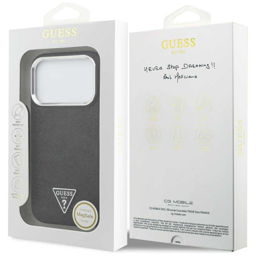 Guess Glitter Triangle Logo MagSafe Case til iPhone 17 Pro - sort