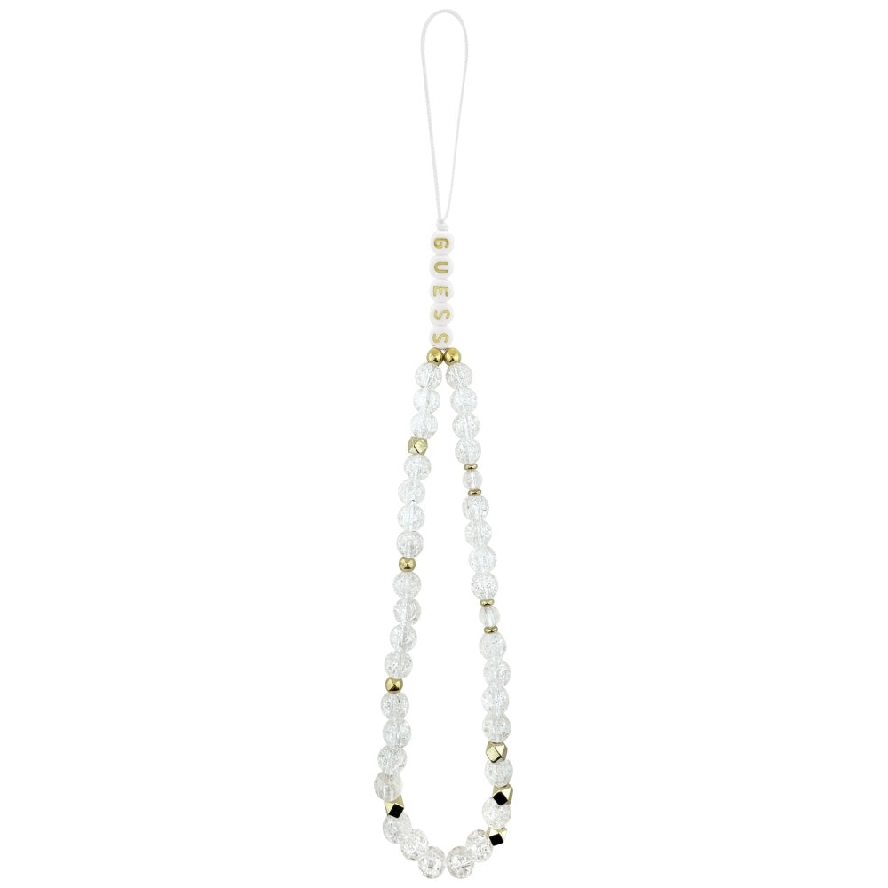 Guess IML Flowers Electro Pearl Strap MagSafe case til iPhone 17 - hvid