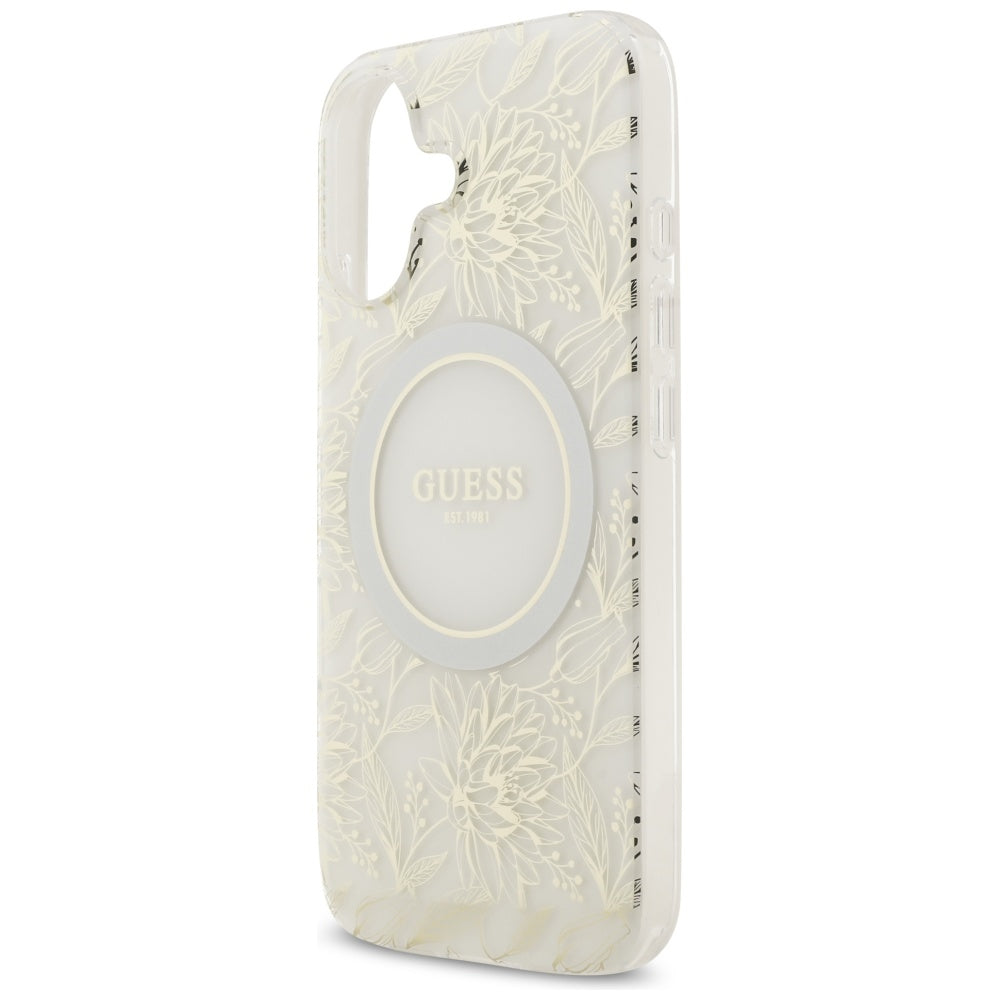 Guess IML Flowers Electro Pearl Strap MagSafe case til iPhone 17 - hvid