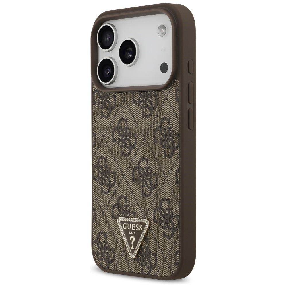 Guess Leather 4G Triangle Strass MagSafe Case for iPhone 17 Pro - Brown