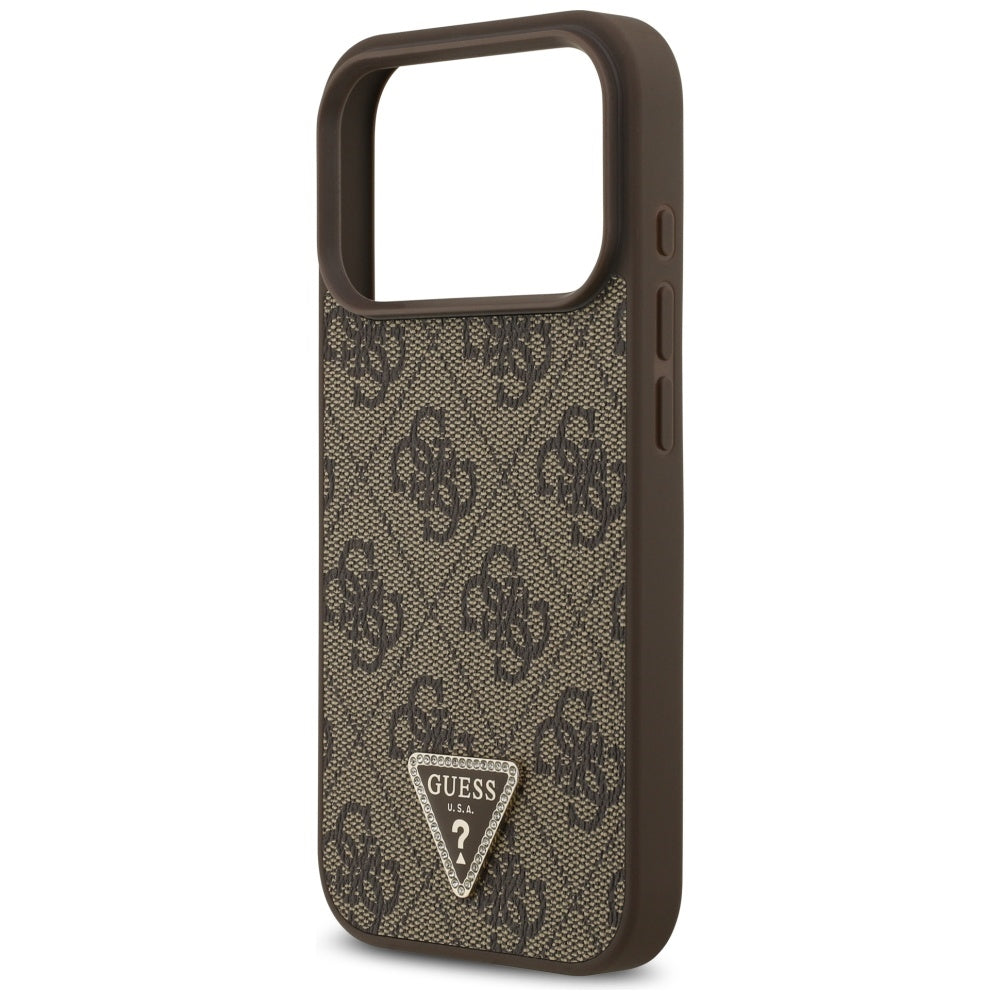 Guess Leather 4G Triangle Strass MagSafe Case for iPhone 17 Pro - Brown
