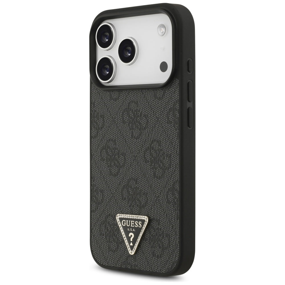 Guess Leather 4G Triangle Strass MagSafe Case for iPhone 17 Pro - Black