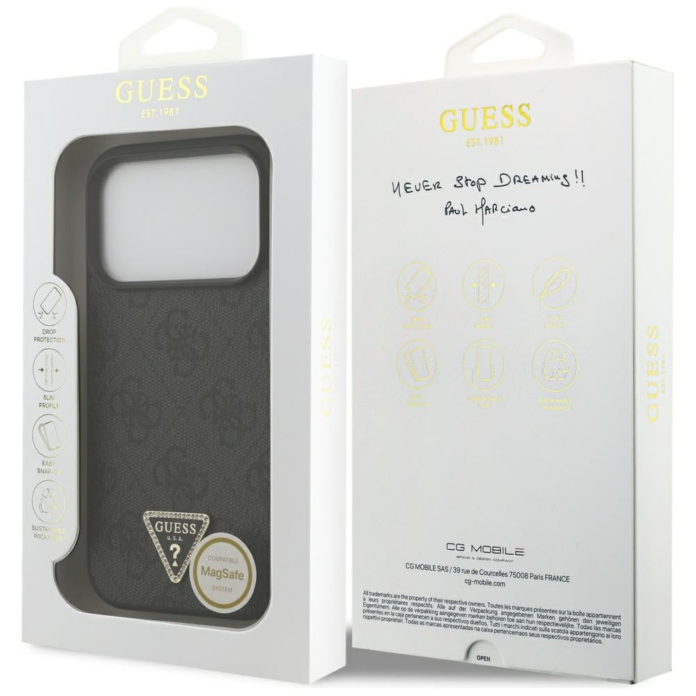 Guess Leather 4G Triangle Strass MagSafe Case for iPhone 17 Pro - Black