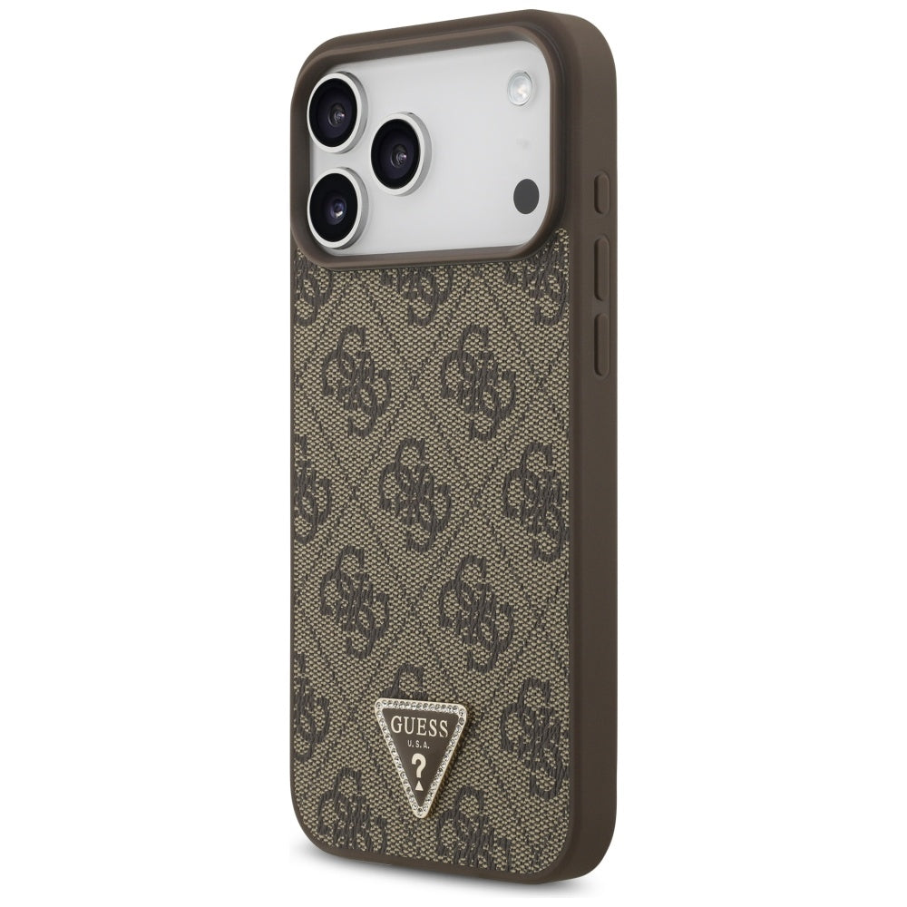 Guess Leather 4G Triangle Strass MagSafe Case for iPhone 17 Pro Max - Brown