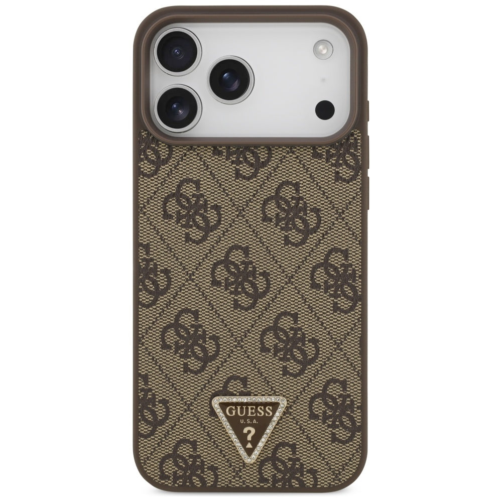 Guess Leather 4G Triangle Strass MagSafe Case for iPhone 17 Pro Max - Brown
