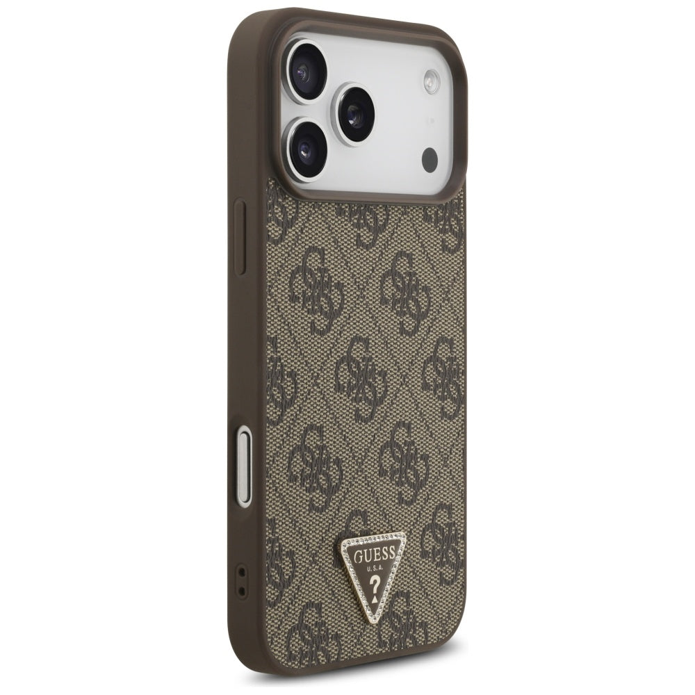 Guess Leather 4G Triangle Strass MagSafe Case for iPhone 17 Pro Max - Brown