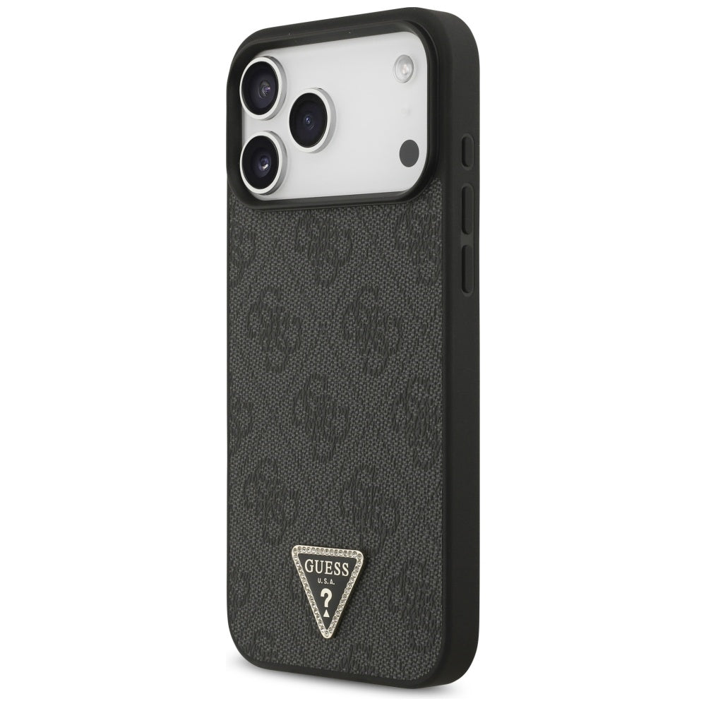 Guess Leather 4G Triangle Strass MagSafe Case for iPhone 17 Pro Max - Black