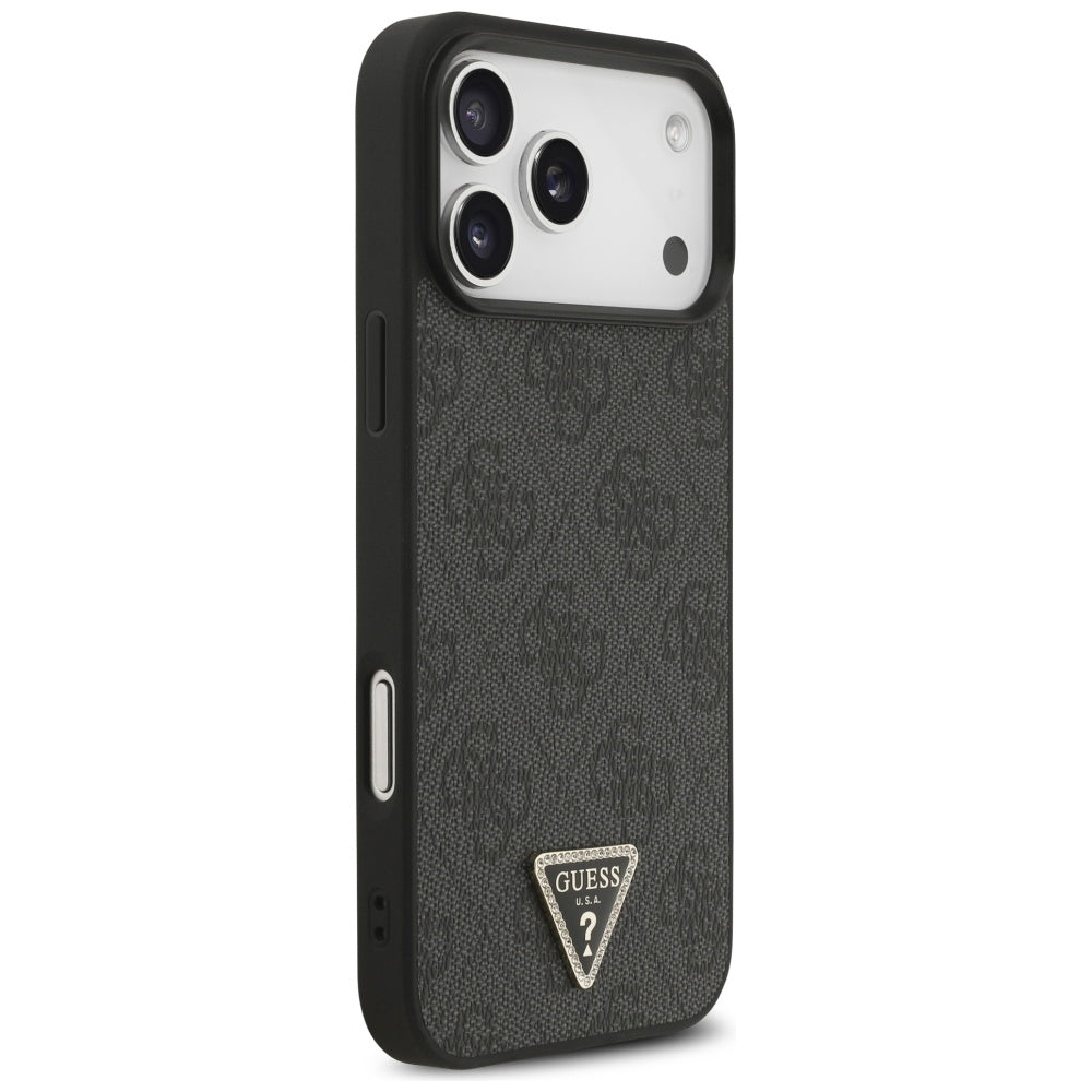 Guess Leather 4G Triangle Strass MagSafe Case for iPhone 17 Pro Max - Black