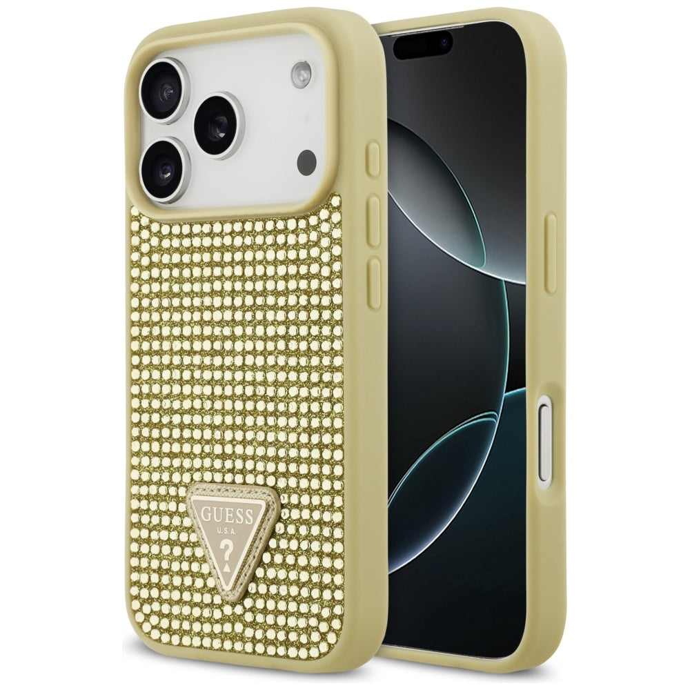 Guess Rhinestone Triangle Logo iPhone 17 Pro Case - Gold