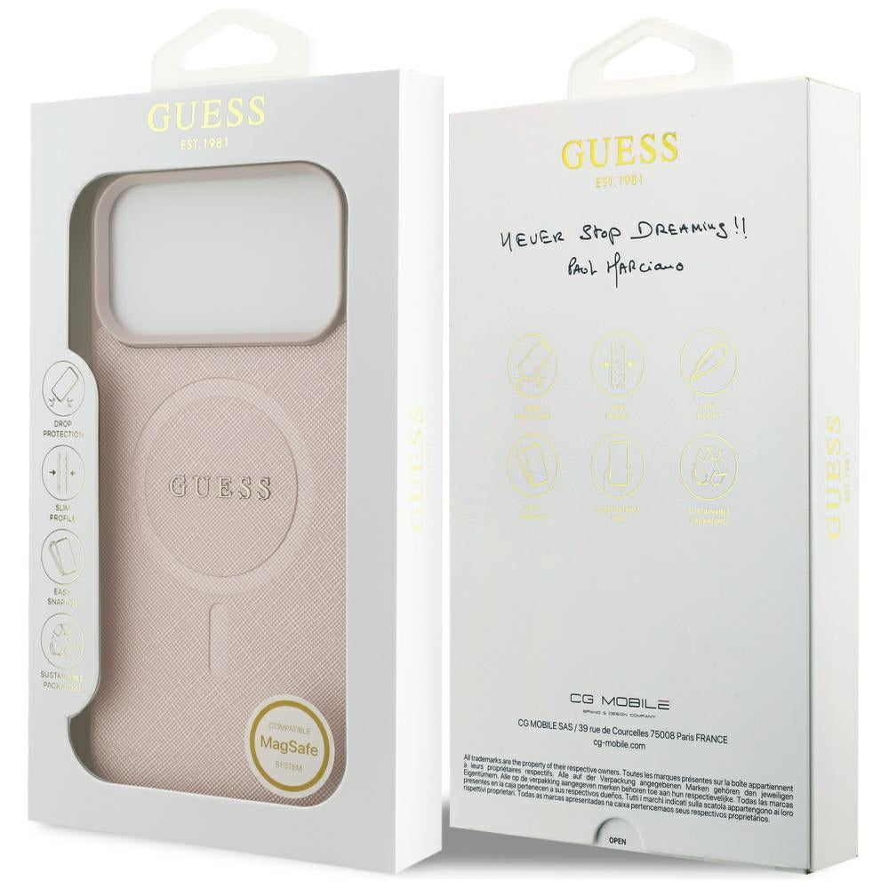 Guess Saffiano Classic Logo MagSafe Case for iPhone 17 Pro Max - Pink