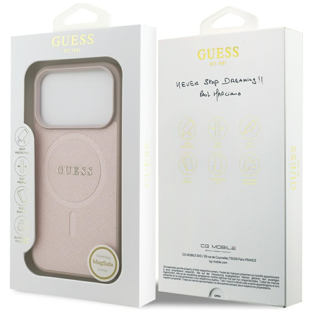 Guess Saffiano Classic Logo MagSafe Case for iPhone 17 Pro - Pink