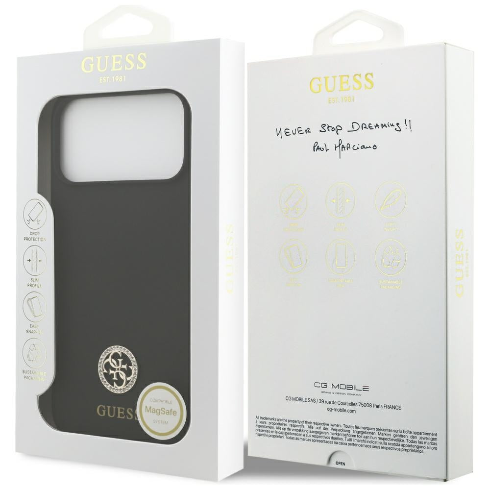 Guess Silicone Logo Strass 4G MagSafe Case til iPhone 17 Pro Max - sort