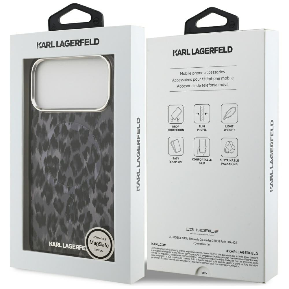 Karl Lagerfeld IML Leopard Pattern MagSafe Case for iPhone 17 Pro Max - Black