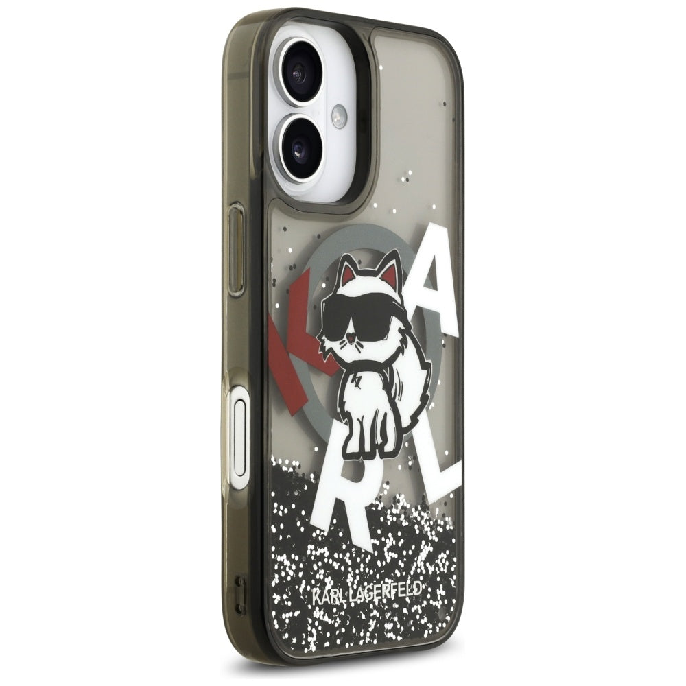 Karl Lagerfeld Liquid Glitter Choupette Logo MagSafe iPhone 17 Case - Black