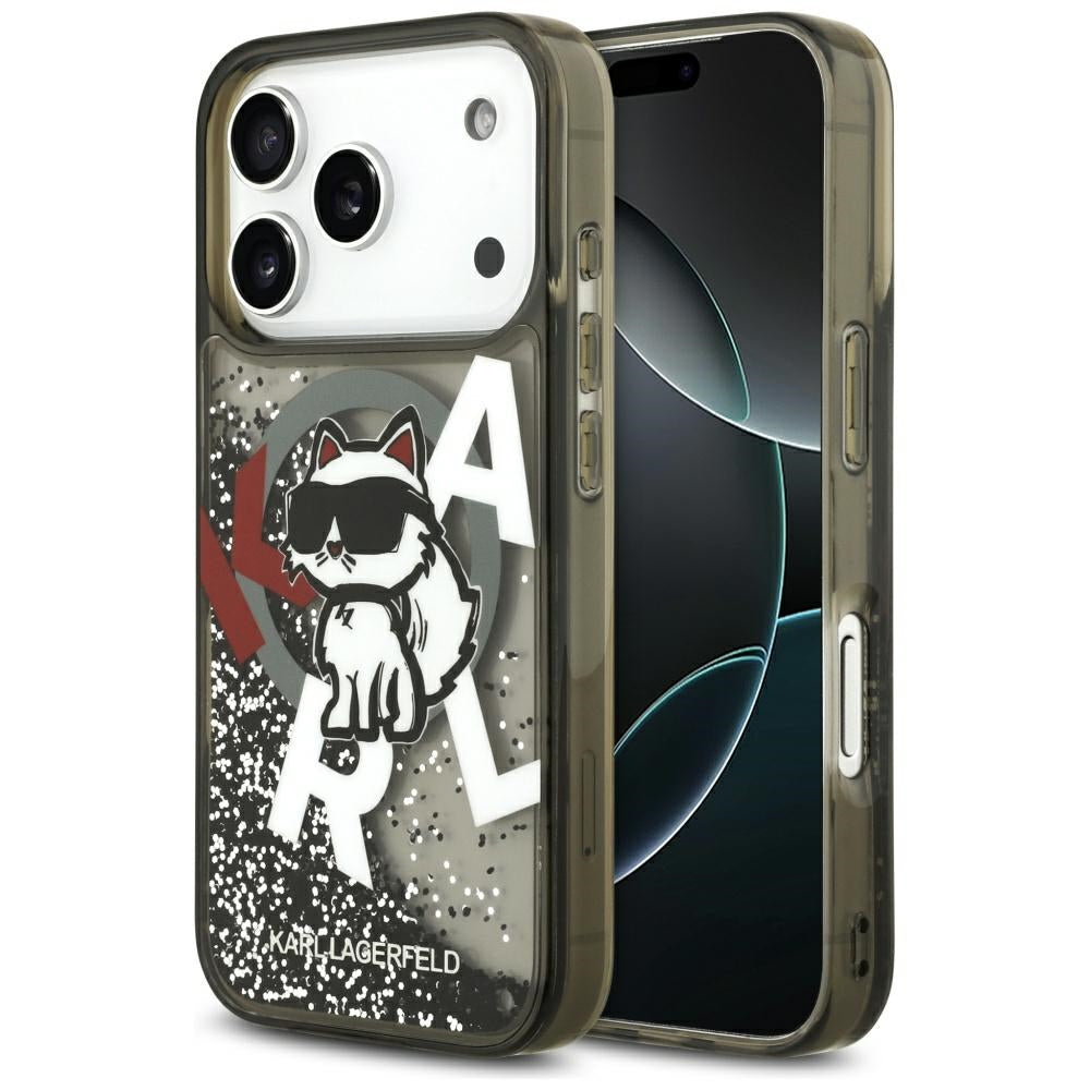 Karl Lagerfeld Liquid Glitter Choupette Logo MagSafe Case for iPhone 17 Pro - Black