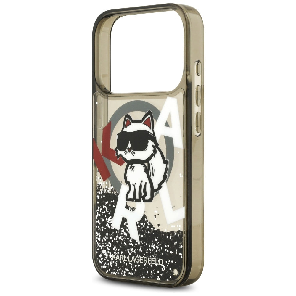 Karl Lagerfeld Liquid Glitter Choupette Logo MagSafe Case for iPhone 17 Pro - Black