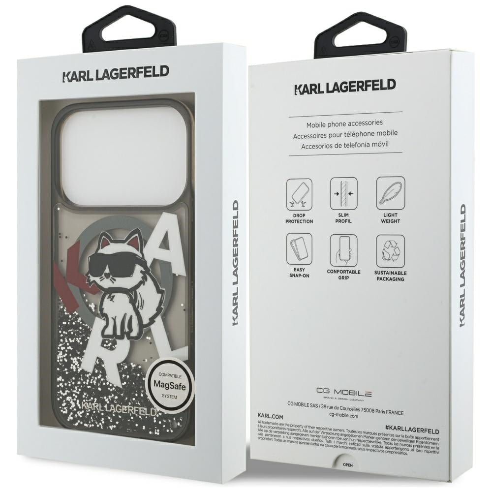 Karl Lagerfeld Liquid Glitter Choupette Logo MagSafe Case for iPhone 17 Pro - Black