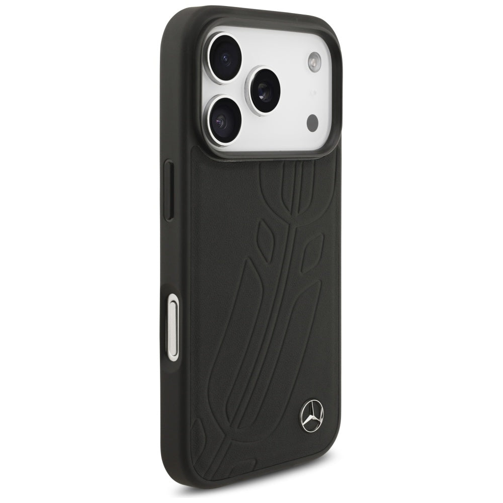 Mercedes Leather Large Laurel Leave MagSafe Case for iPhone 17 Pro - Black