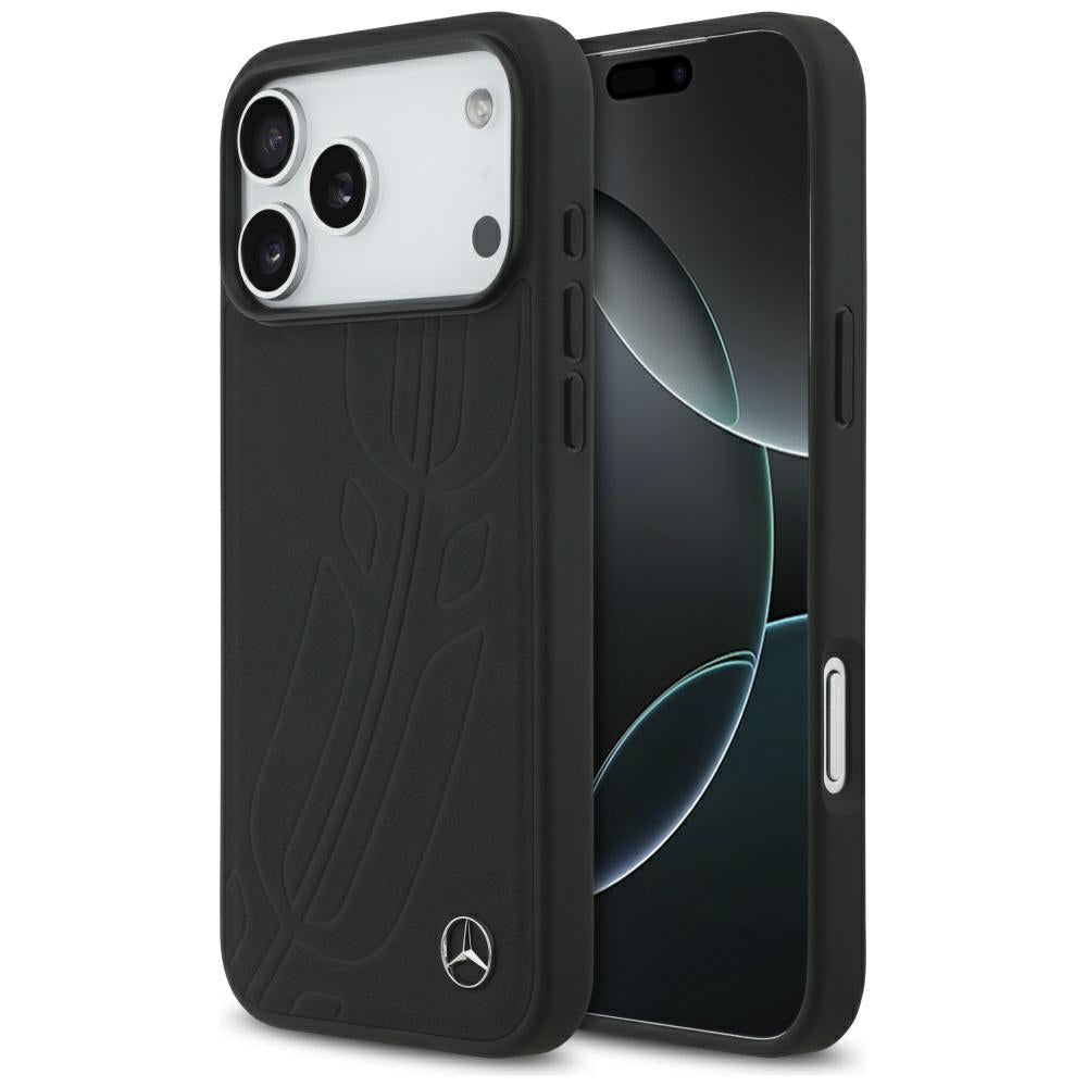 Mercedes Leather Large Laurel Leave MagSafe Case for iPhone 17 Pro Max - Black