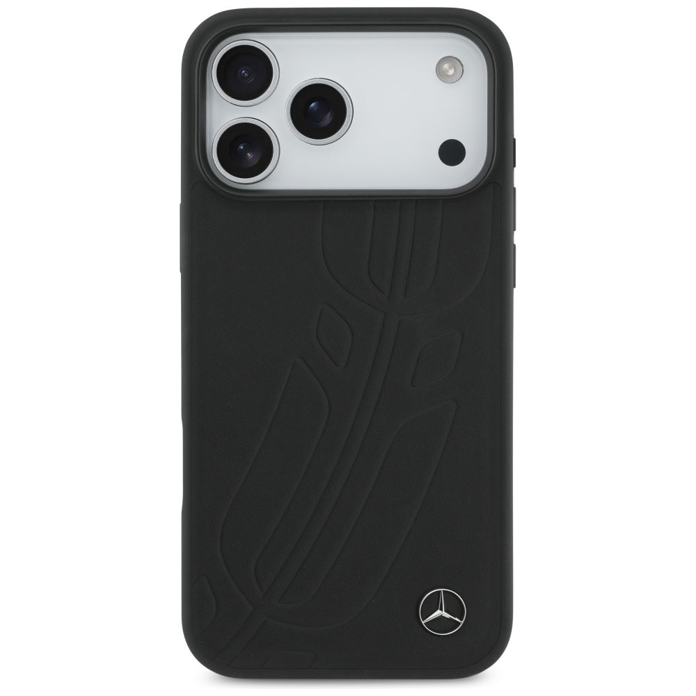 Mercedes Leather Large Laurel Leave MagSafe Case for iPhone 17 Pro Max - Black