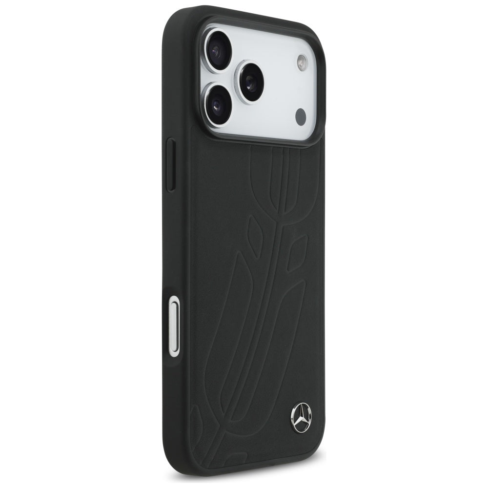 Mercedes Leather Large Laurel Leave MagSafe Case for iPhone 17 Pro Max - Black