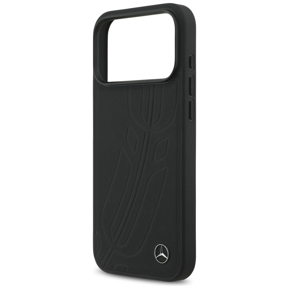 Mercedes Leather Large Laurel Leave MagSafe Case for iPhone 17 Pro Max - Black
