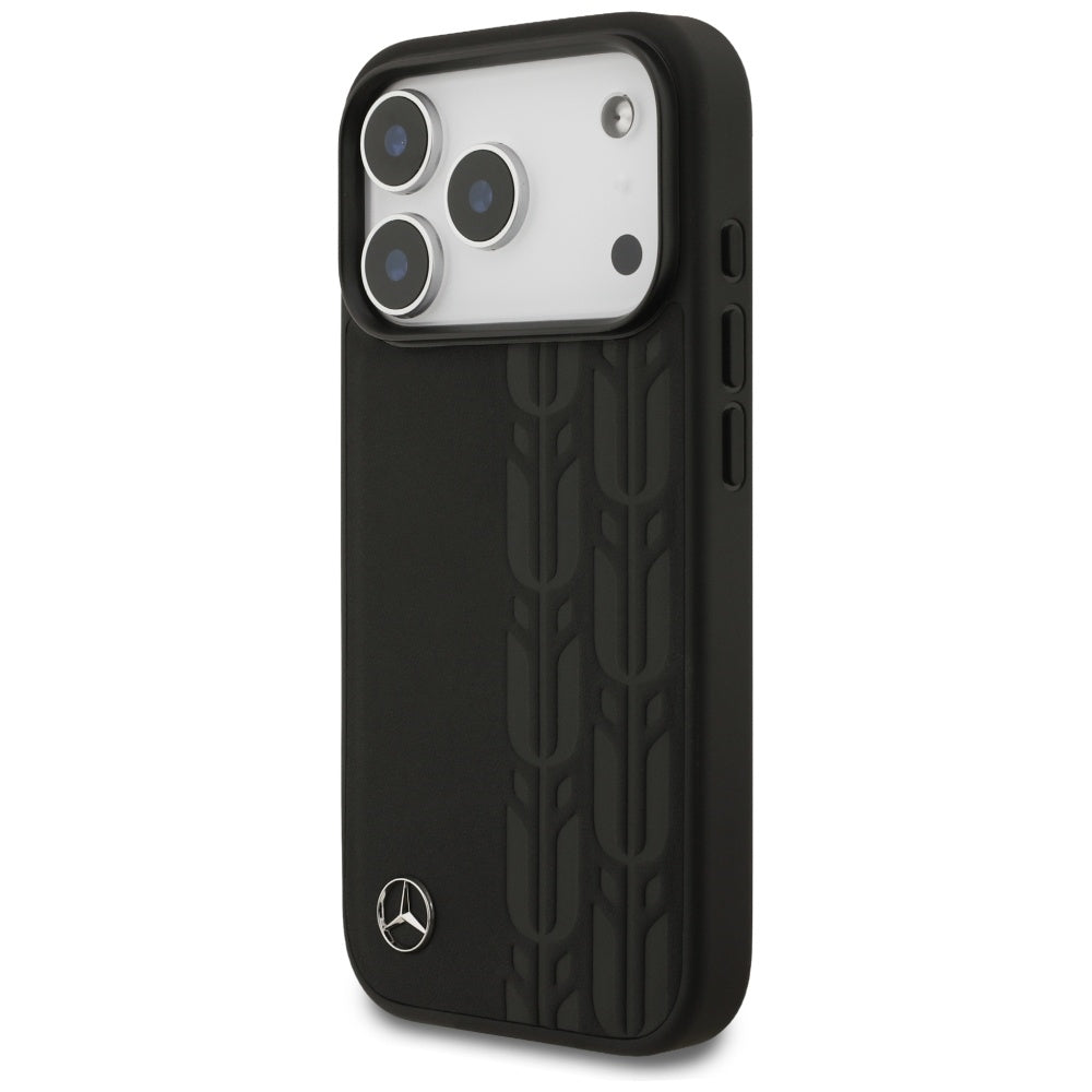 Mercedes Leather Laurel Leaves MagSafe Case for iPhone 17 Pro - Black