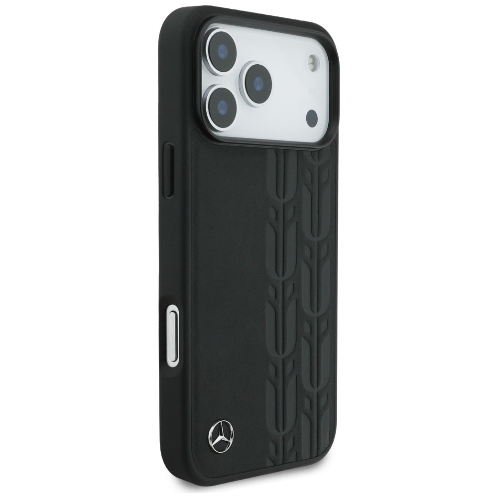 Mercedes Leather Laurel Leaves MagSafe Case for iPhone 17 Pro Max - Black