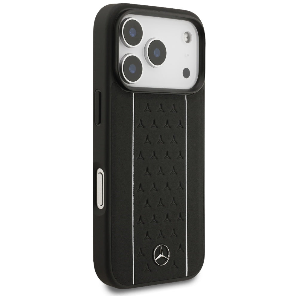 Mercedes Leather Star Pattern Stripes MagSafe Case for iPhone 17 Pro - Black