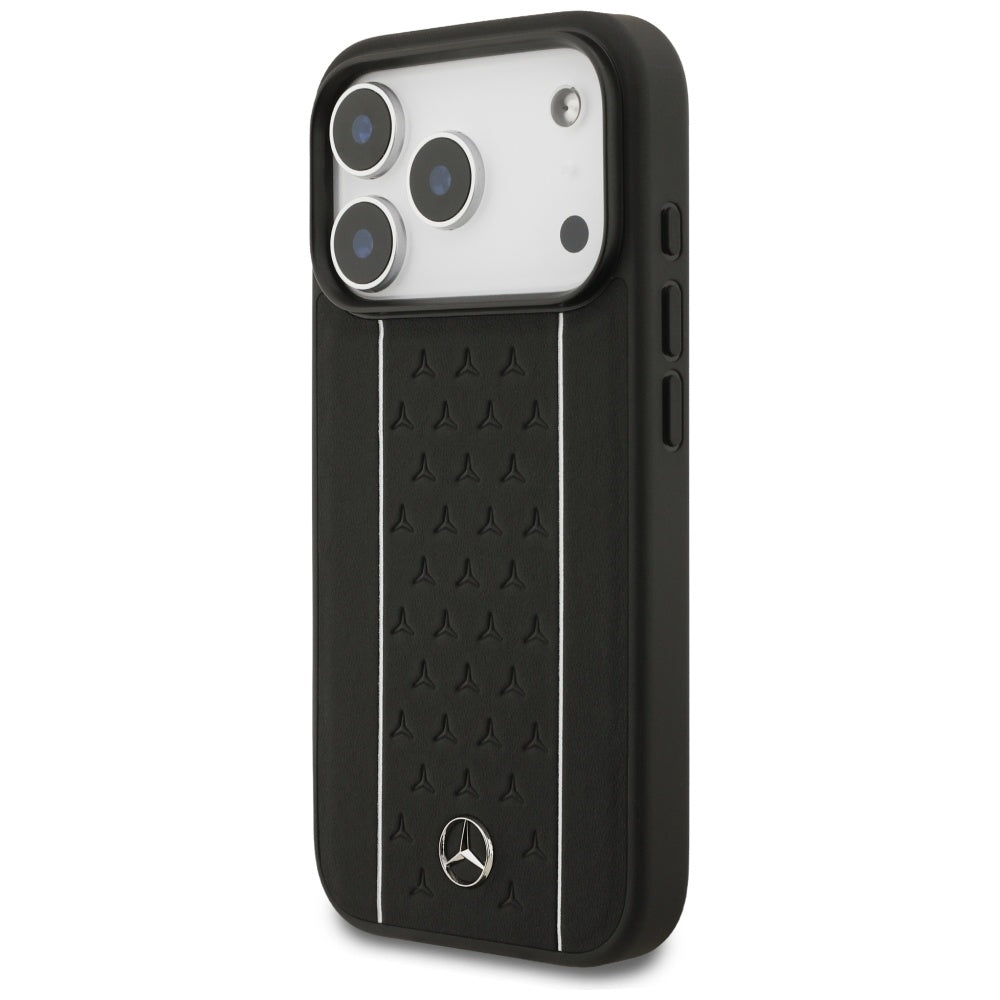Mercedes Leather Star Pattern Stripes MagSafe Case for iPhone 17 Pro - Black