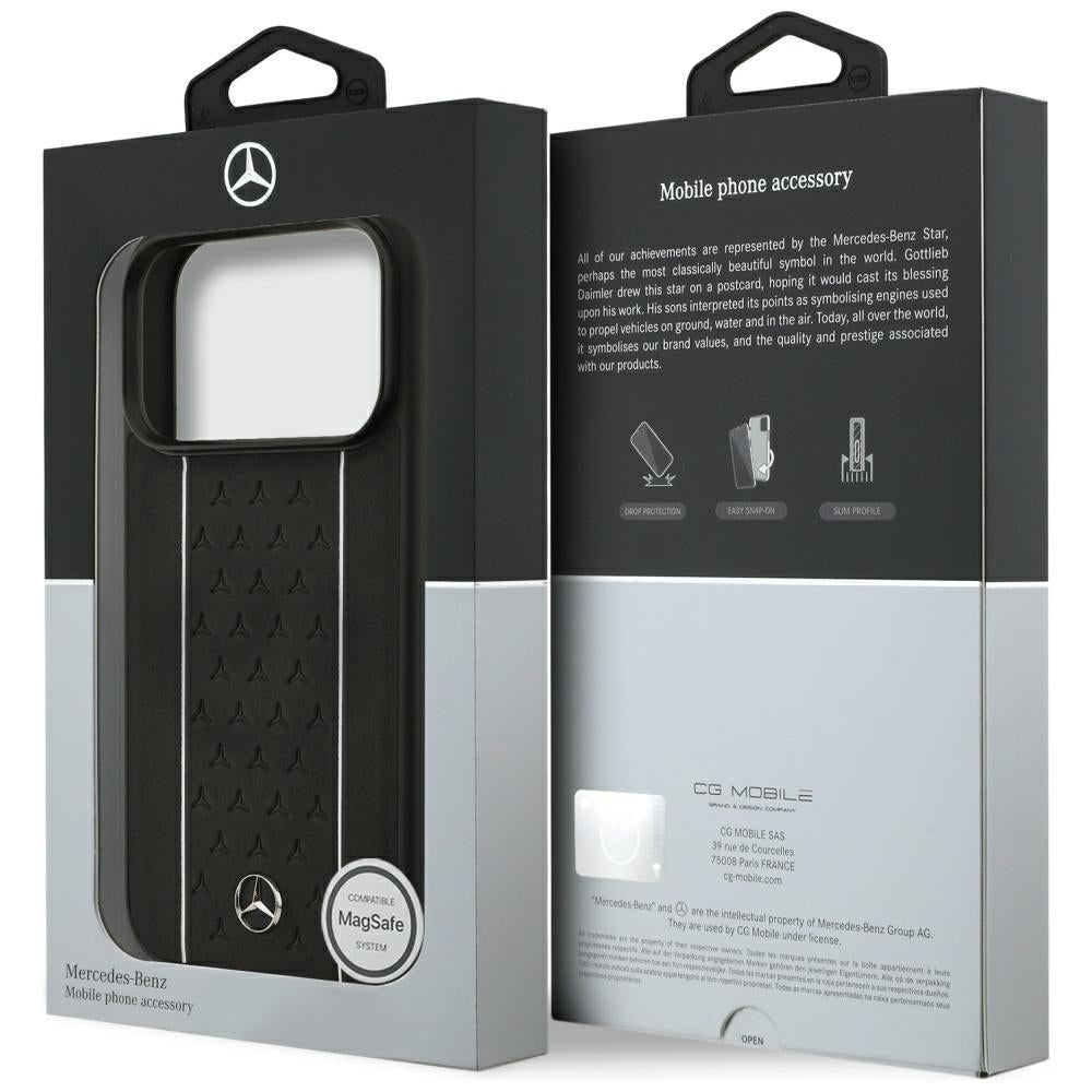 Mercedes Leather Star Pattern Stripes MagSafe Case for iPhone 17 Pro - Black