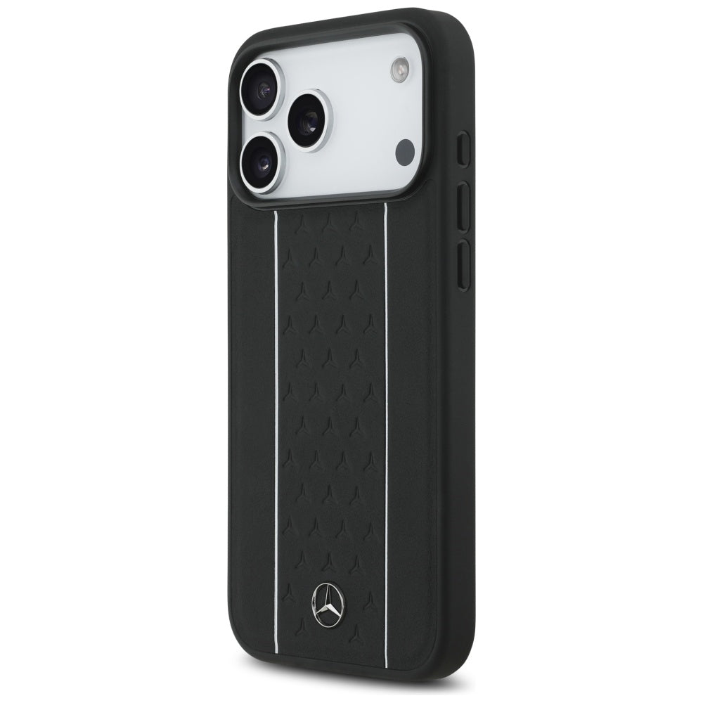 Mercedes Leather Star Pattern Stripes MagSafe Case for iPhone 17 Pro Max - Black