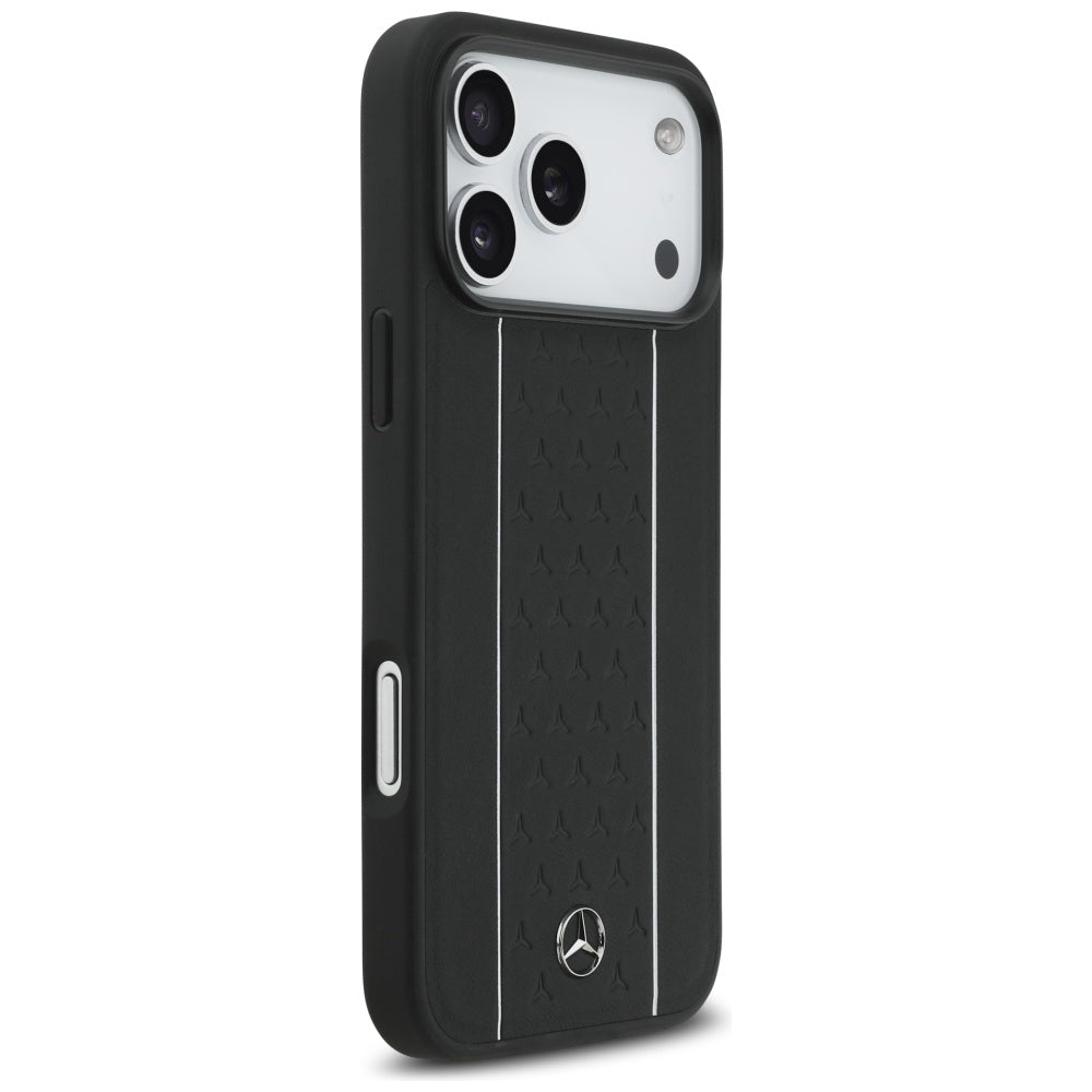 Mercedes Leather Star Pattern Stripes MagSafe Case for iPhone 17 Pro Max - Black