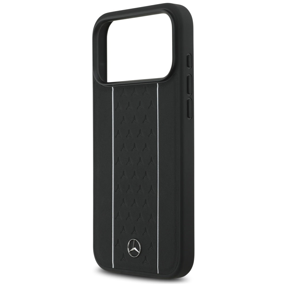 Mercedes Leather Star Pattern Stripes MagSafe Case for iPhone 17 Pro Max - Black