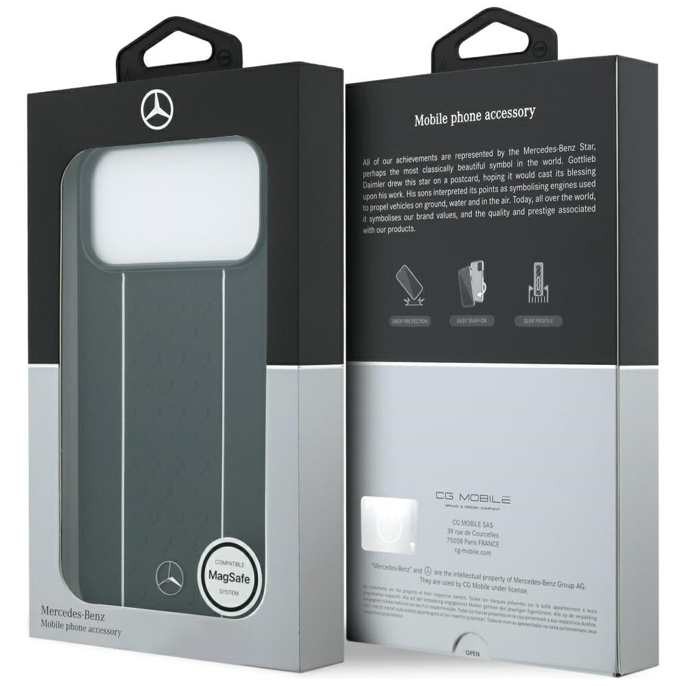 Mercedes Leather Star Pattern Stripes MagSafe Case for iPhone 17 Pro Max - Black