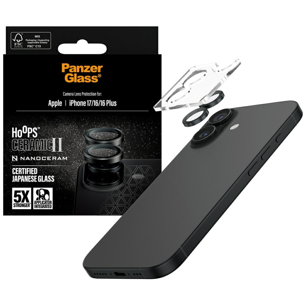 PanzerGlass Hoops Ceramic II tempereret glas lins skærmbeskytter til iPhone 16 / 16 Plus / 17