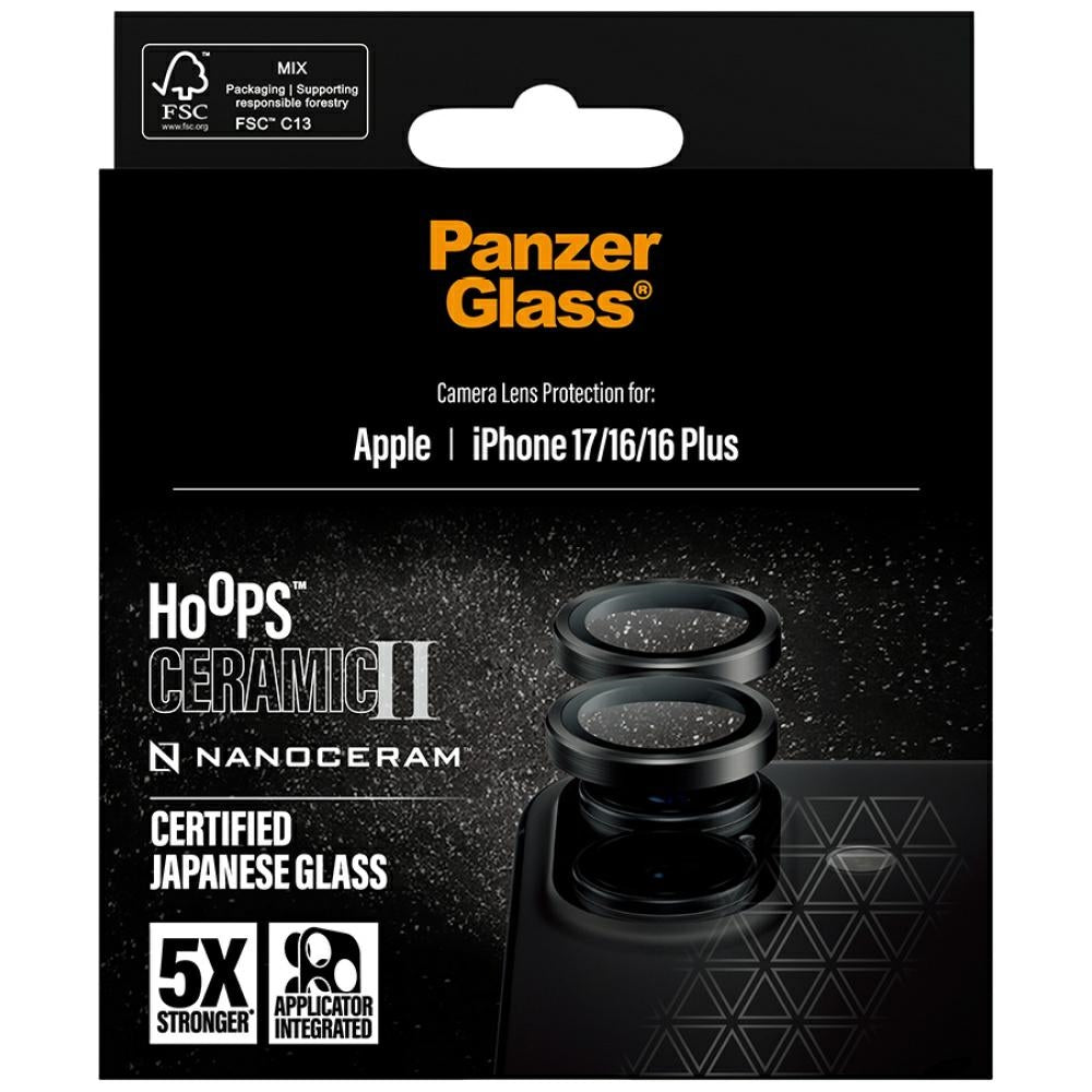 PanzerGlass Hoops Ceramic II tempereret glas lins skærmbeskytter til iPhone 16 / 16 Plus / 17