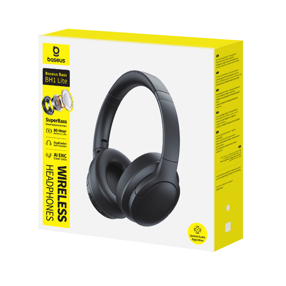 Baseus Bass BH1 Lite Wireless On-Ear Bluetooth 6.0 Headphones - Black
