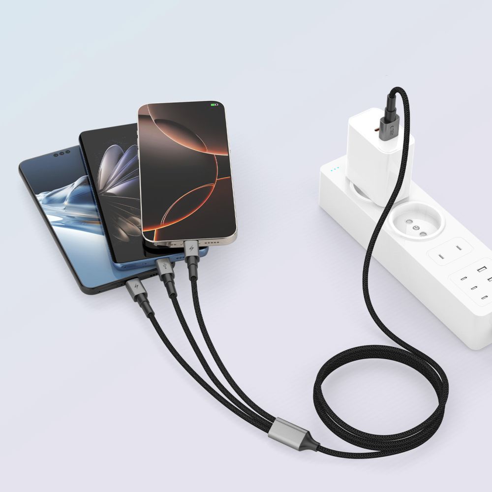 Tech-Protect UltraBoost DNA 3in1 USB-C / Micro-USB / Lightning kabel 120 cm - grå
