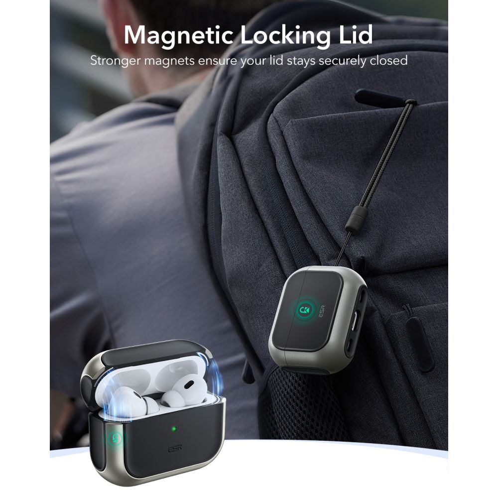 ESR Orbit HaloLock MagSafe Case til AirPods Pro 3 - Grå og sort