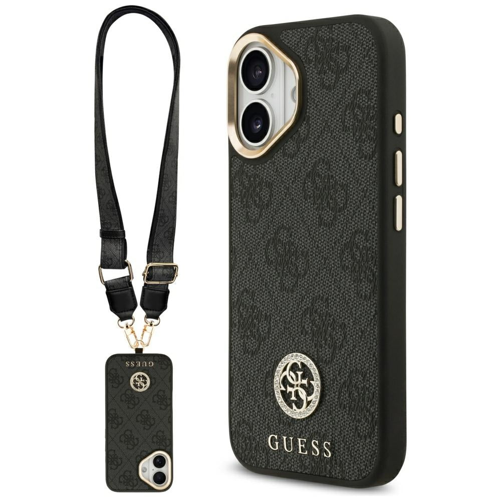 Guess 4G Strass Logo & Big Strap Metal Buttons MagSafe Case til iPhone 17 - sort